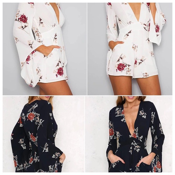 ⭐️bell sleeve floral flirty jumpsuit blue dress - Picture 4 of 5